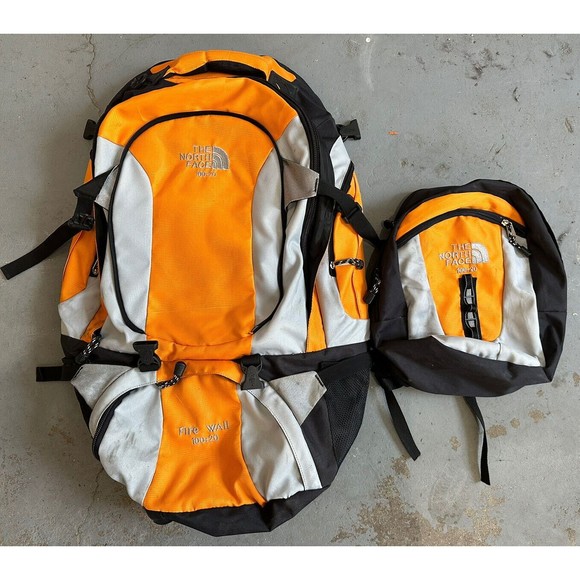 VTG The North Face 100L + 20L Hiking Backpack Fire Wall Orange Black Grey RARE